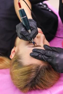 Permanent make up on eyebrows. Stock Photos