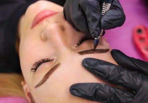 Permanent make up on eyebrows. Stock Photos