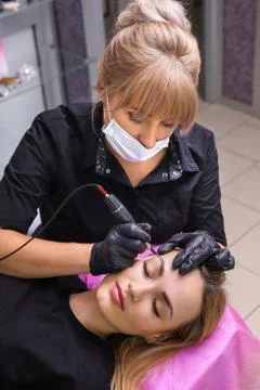 Permanent make up on eyebrows. Stock Photos