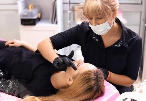 Permanent make up on eyebrows. Stock Photos