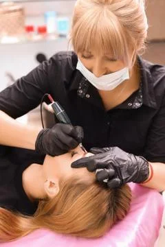 Permanent make up on eyebrows. Stock Photos