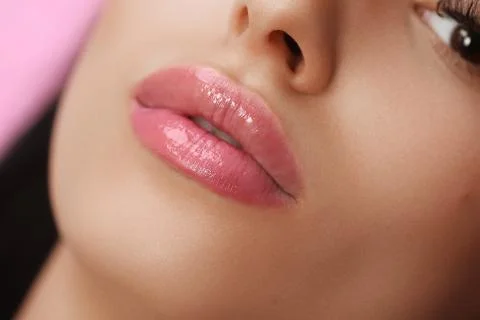 Permanent Make-up on her Lips. Stock Photos