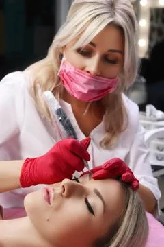 Permanent Make-up on her Lips. Foto stock