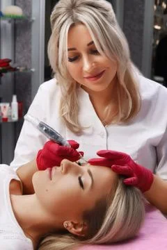 Permanent Make-up on her Lips. Stock Photos