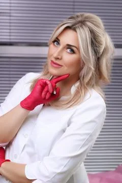 Permanent Make-up on her Lips. Stock Photos