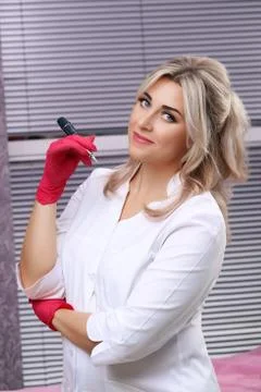 Permanent Make-up on her Lips. Stock Photos