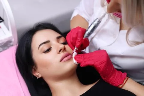 Permanent Make-up on her Lips. Stock Photos