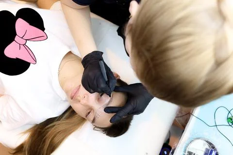 Permanent make-up master Stock Photos