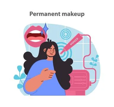 Permanent makeup application at a beauty clinic. Specialist performing cosmetic Stock Illustration