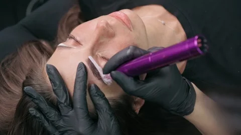 Permanent Makeup Artist Mapping Eyebrows Video stock 343747735