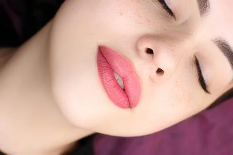 Permanent makeup lips tattoo Stock Photos