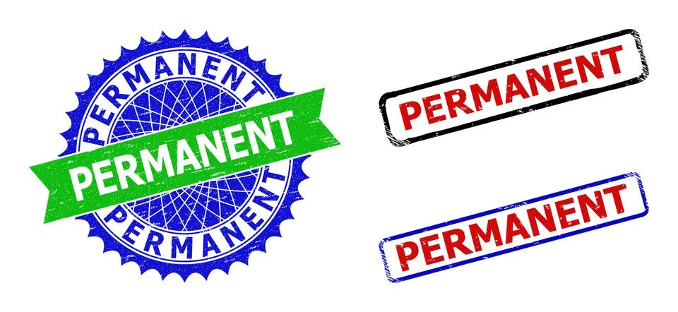 PERMANENT Rosette and Rectangle Bicolor Seals with Distress Textures Stock Illustration