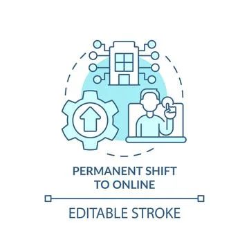 Permanent shift to online turquoise concept icon Stock Illustration
