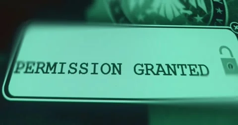 Permission Granted message with an unlocked padlock icon, cybersecurity concept Stock Footage 321761020