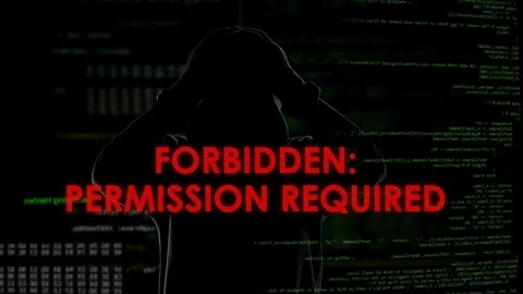 Permission required message on screen, unsuccessful hacking attempt on server Stock Footage 84516616