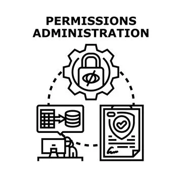 Permissions administration managing access and data security concept Illustrazione stock