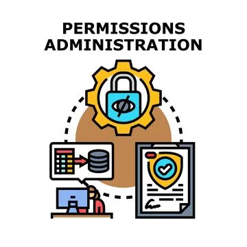 Permissions administration managing access and data security concept Illustrazione stock