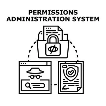 Permissions administration system managing data access and security Illustrazione stock