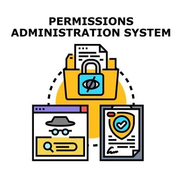 Permissions administration system managing data access and security Illustrazione stock