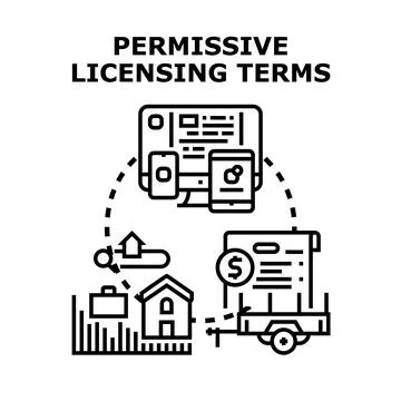 Permissive licensing terms managing digital and real assets Illustrazione stock