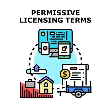 Permissive licensing terms managing digital and real assets Stock Illustration