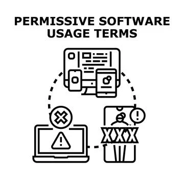 Permissive software usage terms allowing flexibility across devices Stock Illustration