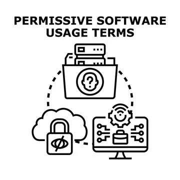 Permissive software usage terms legal rights concept Stock-Illustration