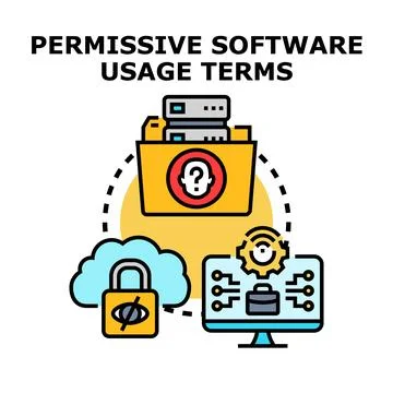 Permissive software usage terms legal rights concept 库存插图
