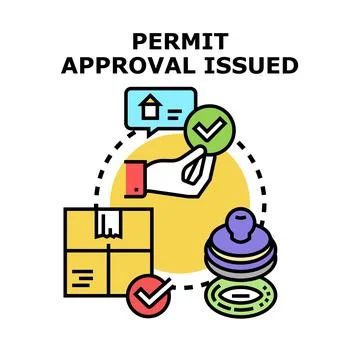 Permit approval issued document with official stamp Stockillustratie
