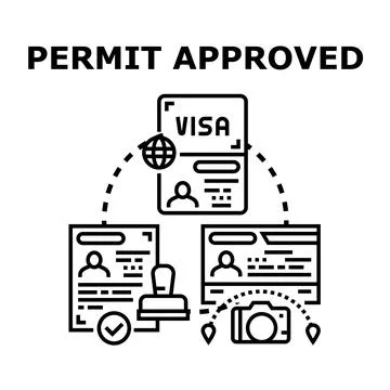Permit approved visa document application process concept Stock Illustration