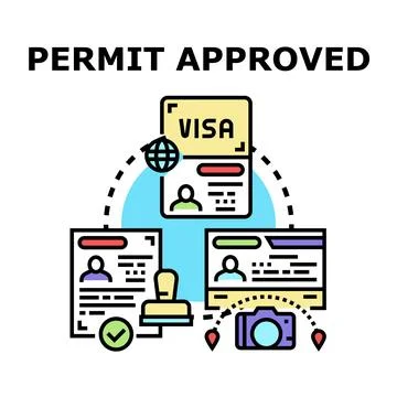 Permit approved visa document application process concept Stock Illustration