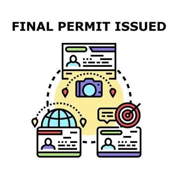 Permit issuing process with profile data and approval Illustrazione stock