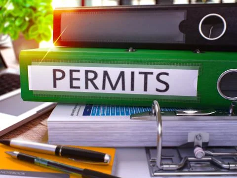 Permits on Green Office Folder. Toned Image Stock Illustration