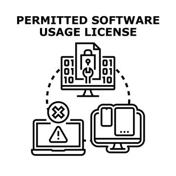 Permitted software usage license concept for devices Stockillustratie