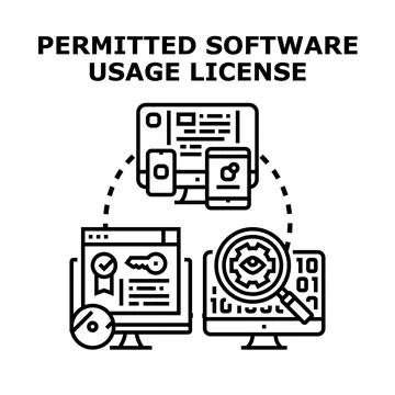 Permitted software usage license for digital assets across devices Stock Illustration