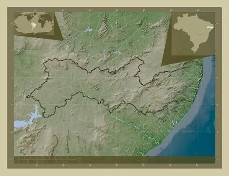 Pernambuco, Brazil. Elevation map colored in wiki style with lakes and rivers Stock Illustration