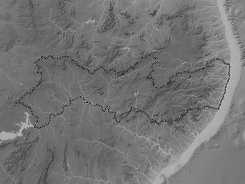 Pernambuco, Brazil. Grayscale elevation map with lakes and rivers Stock Illustration