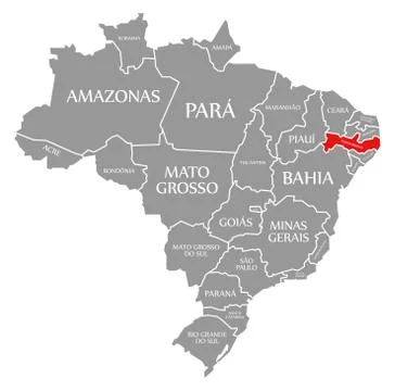 Pernambuco red highlighted in map of Brazil Stock Illustration