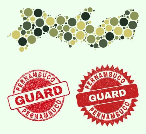 Pernambuco State Map Collage with Camo Military Circle Elements with Distress Stock Illustration