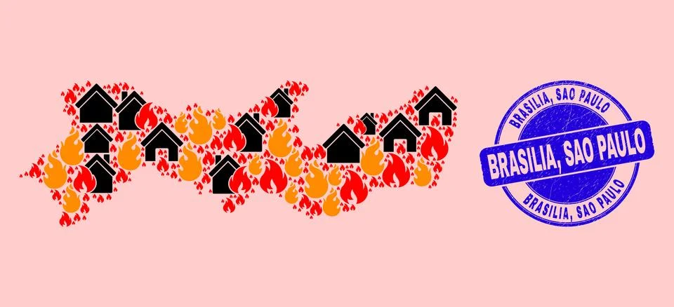 Pernambuco State Map Collage of Flame and Buildings and Textured Brasilia, Sao Ilustración de archivo