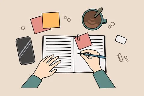 Peron making notes in notebook Stock Illustration