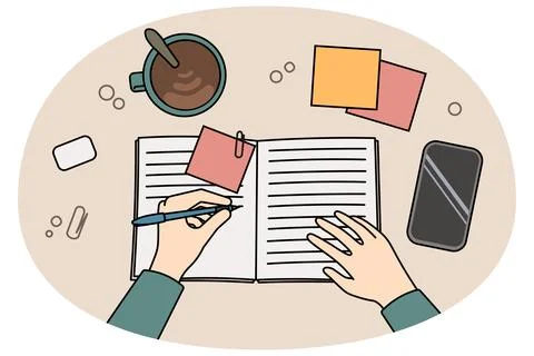 Peron making notes in notebook Stock Illustration