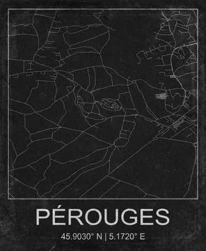 Perouges France Black and White City Map Art Stock Illustration