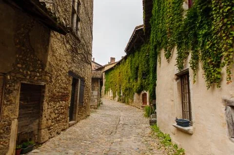 Perouges, France, a medieval walled town, a popular touristic attraction. Stock Photos