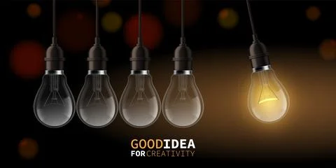 Perpetual motion with idea light bulbs. 3d lightbulb as symbol of creative Stock Illustration
