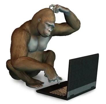 Perplexed Gorilla with Laptop Stock Illustration