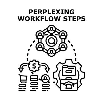 Perplexing workflow steps illustrating complex business solution Stock Illustration