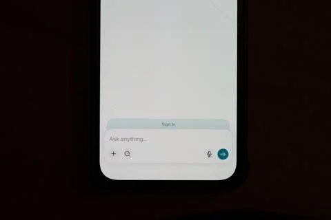 Perplexity AI Search Interface - Minimalist Mobile App with Query Input and.. Stock Photos