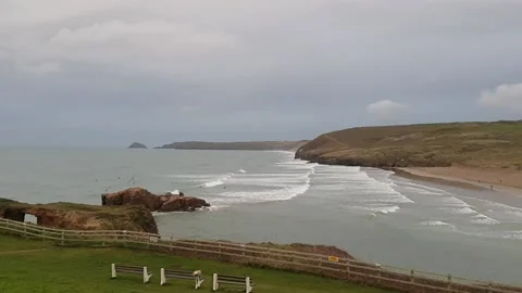 Perranporth beach surfing in winter Stock Footage 136768800
