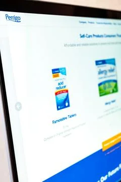 Perrigo website displaying over the counter medicine products 스톡 사진